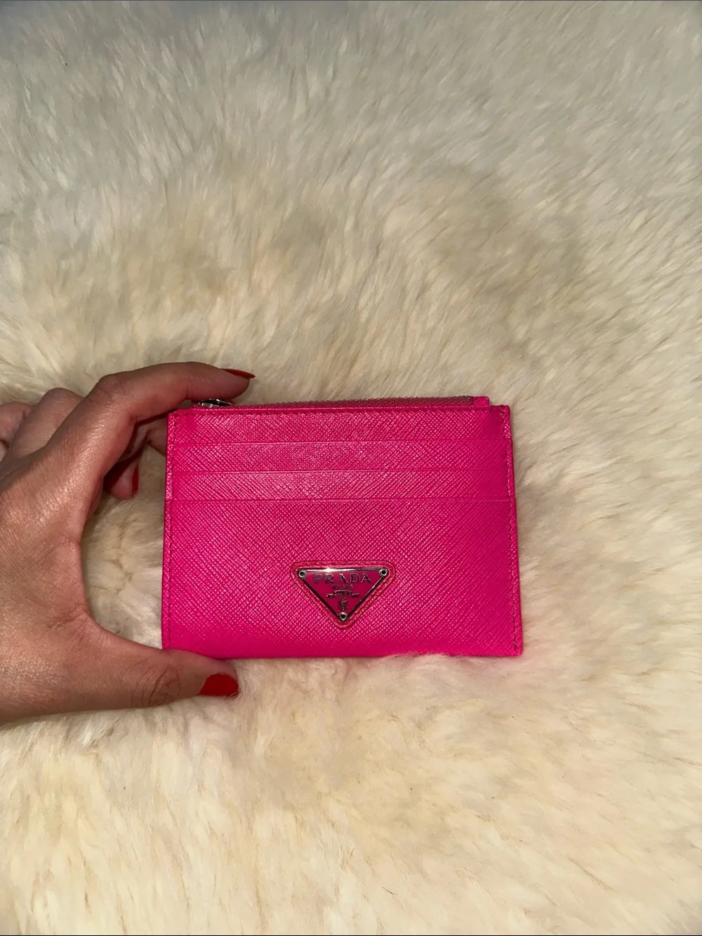 Prada Hot Pink Saffiano Leather Card Case Wallet
